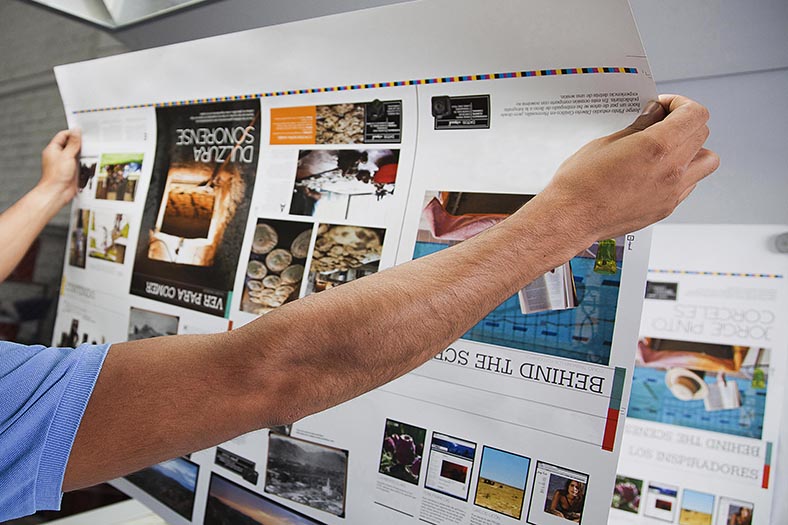 Image of a pressman checking his press sheet.